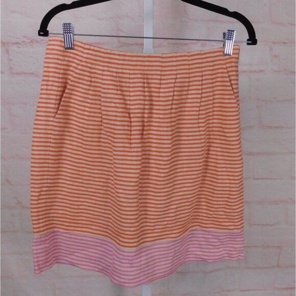 Loft Womens Orange & Pink Striped Linen Skirt Size 2 - Picture 1 of 10